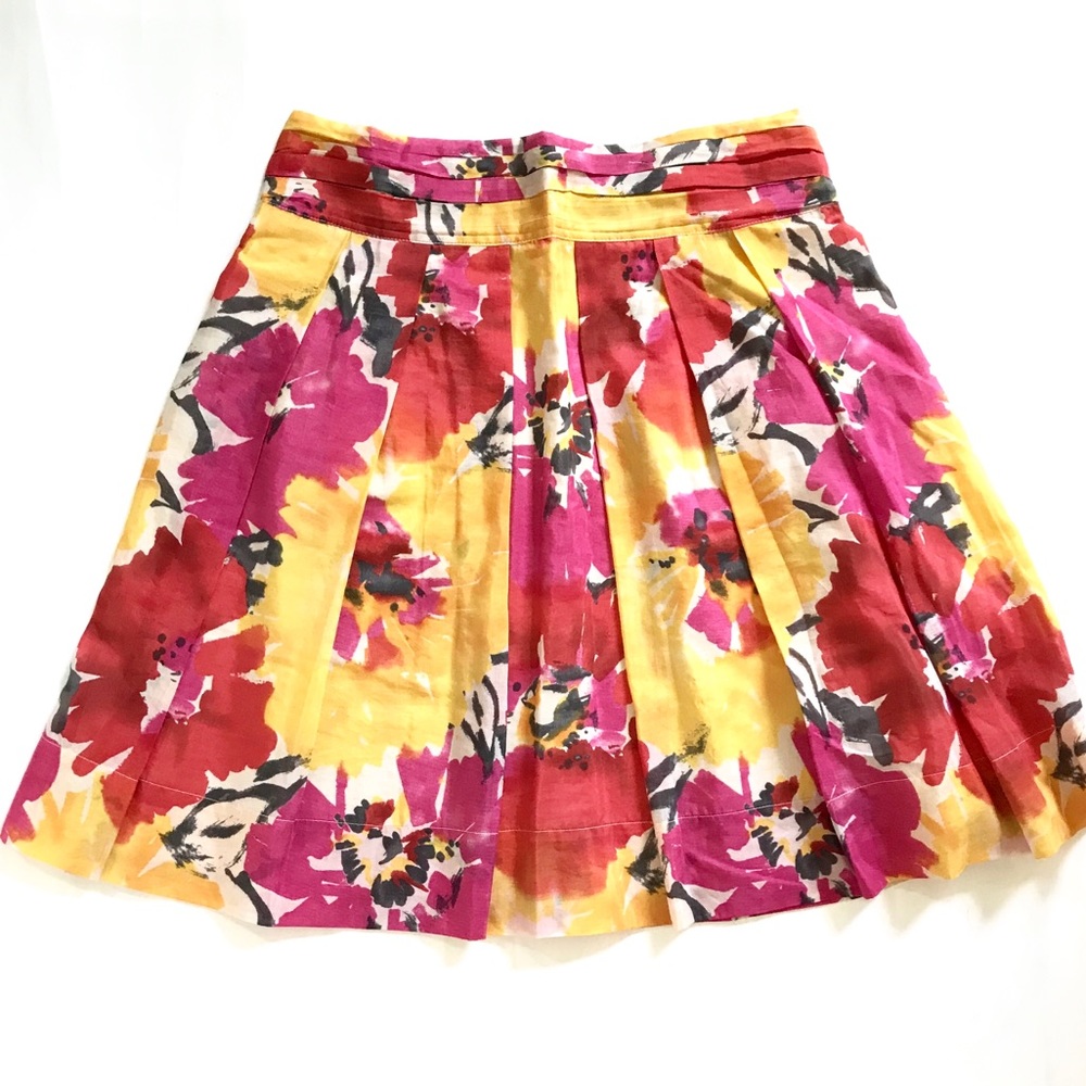 Vintage The Limited Pink Yellow Floral Silk Cotton Pleated A Line Skirt Sz 6